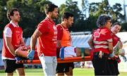 12 July 2025; Tomas Appleton of Portugal is stretchered off with an injury during the International Rugby Test match between Portugal and Ireland at Estádio Nacional do Jamor in Lisbon, Portugal. Photo by David Fitzgerald/Sportsfile