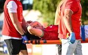 12 July 2025; Tomas Appleton of Portugal is stretchered off with an injury during the International Rugby Test match between Portugal and Ireland at Estádio Nacional do Jamor in Lisbon, Portugal. Photo by David Fitzgerald/Sportsfile
