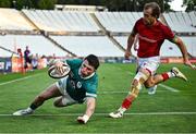 12 July 2025; Calvin Nash of Ireland scores his side's 11th try during the International Rugby Test match between Portugal and Ireland at Estádio Nacional do Jamor in Lisbon, Portugal. Photo by David Fitzgerald/Sportsfile