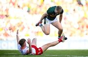 12 July 2025; Killian Spillane of Kerry tussles with Cormac Quinn of Tyrone during the GAA Football All-Ireland Senior Championship semi-final match between Kerry and Tyrone at Croke Park in Dublin. Photo by Seb Daly/Sportsfile