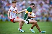 12 July 2025; Graham O'Sullivan of Kerry in action against Peter Harte of Tyrone during the GAA Football All-Ireland Senior Championship semi-final match between Kerry and Tyrone at Croke Park in Dublin. Photo by Seb Daly/Sportsfile