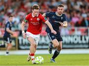 12 July 2025; William Fitzgerald of Sligo Rovers in action against Michael Duffy of Derry City during the SSE Airtricity Men's Premier Division match between Sligo Rovers and Derry City at The Showgrounds in Sligo. Photo by Thomas Flinkow/Sportsfile