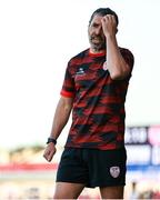 12 July 2025; Derry City manager Tiernan Lynch reacts during the SSE Airtricity Men's Premier Division match between Sligo Rovers and Derry City at The Showgrounds in Sligo. Photo by Thomas Flinkow/Sportsfile
