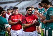 12 July 2025; Portugal players after the International Rugby Test match between Portugal and Ireland at Estádio Nacional do Jamor in Lisbon, Portugal. Photo by David Fitzgerald/Sportsfile