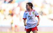 12 July 2025; Zoey Clarke, St. Patrick's National School, Shercock, Cavan, representing Tyrone, during the GAA INTO Cumann na mBunscol Respect Exhibition Go Games match at the GAA Football All-Ireland Senior Championship semi-final match between Kerry and Tyrone at Croke Park in Dublin. Photo by Seb Daly/Sportsfile