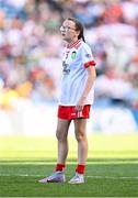 12 July 2025; Megan McGowan, St Martin's Primary School, Garrison, Fermanagh, representing Tyrone, during the GAA INTO Cumann na mBunscol Respect Exhibition Go Games match at the GAA Football All-Ireland Senior Championship semi-final match between Kerry and Tyrone at Croke Park in Dublin. Photo by Seb Daly/Sportsfile