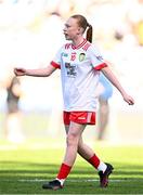 12 July 2025; Layla Grouse, St Vincent's Girls School, North William Street, Dublin, representing Tyrone, during the GAA INTO Cumann na mBunscol Respect Exhibition Go Games match at the GAA Football All-Ireland Senior Championship semi-final match between Kerry and Tyrone at Croke Park in Dublin. Photo by Seb Daly/Sportsfile