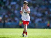 12 July 2025; Logan Gibson, The Good Shepherd Primary School, Belfast, Antrim, representing Tyrone, during the GAA INTO Cumann na mBunscol Respect Exhibition Go Games match at the GAA Football All-Ireland Senior Championship semi-final match between Kerry and Tyrone at Croke Park in Dublin. Photo by Ray McManus/Sportsfile