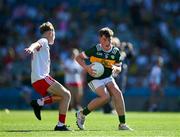12 July 2025; Robert Flynn, Scoil Mhuire, Newtownforbes, Longford, representing Kerry, in action against Tadhg McCormack, St. Conleth's National School, Carbury, Kildare, representing Tyrone, during the GAA INTO Cumann na mBunscol Respect Exhibition Go Games match at the GAA Football All-Ireland Senior Championship semi-final match between Kerry and Tyrone at Croke Park in Dublin. Photo by Ray McManus/Sportsfile