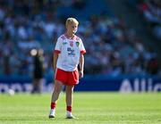 12 July 2025; Daniel Blake, Tinahely National School, Tinahely, Wicklow, representing Tyrone, during the GAA INTO Cumann na mBunscol Respect Exhibition Go Games match at the GAA Football All-Ireland Senior Championship semi-final match between Kerry and Tyrone at Croke Park in Dublin. Photo by Ray McManus/Sportsfile