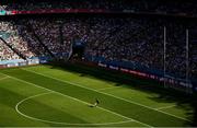 12 July 2025; Tyrone goalkeeper Niall Morgan takes a kick-out during the GAA Football All-Ireland Senior Championship semi-final match between Kerry and Tyrone at Croke Park in Dublin. Photo by Ramsey Cardy/Sportsfile
