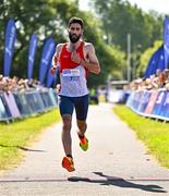 13 July 2025; Hugh Armstrong of Ballina AC, Mayo, on his way to finishing second in the men's 2025 Irish Life Dublin Race Series – Fingal 10km which took place on Sunday, 13th July at Swords in Dublin. Photo by Sam Barnes/Sportsfile