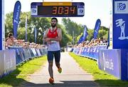 13 July 2025; Hugh Armstrong of Ballina AC, Mayo, on his way to finishing second in the men's 2025 Irish Life Dublin Race Series – Fingal 10km which took place on Sunday, 13th July at Swords in Dublin. Photo by Sam Barnes/Sportsfile