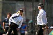 12 July 2025; The husband and wife 'score umpires' Grace and Declan O'Boyle check for a score during the Tailteann Cup final match between Kildare and Limerick at Croke Park in Dublin. Photo by Ray McManus/Sportsfile