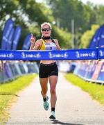 13 July 2025; Ann-Marie McGlynn of Letterkenny AC, Donegal, celebrates winning the women's 2025 Irish Life Dublin Race Series – Fingal 10km which took place on Sunday, 13th July at Swords in Dublin. Photo by Sam Barnes/Sportsfile