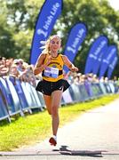 13 July 2025; Nichola Sheridan of Bohermeen AC, Meath, crosses the line to finish second in the women's 2025 Irish Life Dublin Race Series – Fingal 10km which took place on Sunday, 13th July at Swords in Dublin. Photo by Sam Barnes/Sportsfile