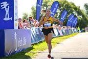 13 July 2025; Nichola Sheridan of Bohermeen AC, Meath, crosses the line to finish second in the women's 2025 Irish Life Dublin Race Series – Fingal 10km which took place on Sunday, 13th July at Swords in Dublin. Photo by Sam Barnes/Sportsfile