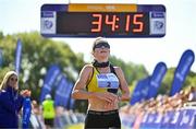 13 July 2025; Ann-Marie McGlynn of Letterkenny AC, Donegal, celebrates winning the women's 2025 Irish Life Dublin Race Series – Fingal 10km which took place on Sunday, 13th July at Swords in Dublin. Photo by Sam Barnes/Sportsfile