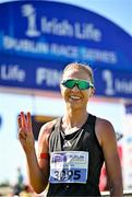 13 July 2025; Rachel Birt of Annalee AC, Cavan, celebrates after finishing third in the women's 2025 Irish Life Dublin Race Series – Fingal 10km which took place on Sunday, 13th July at Swords in Dublin. Photo by Sam Barnes/Sportsfile