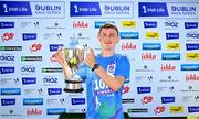 13 July 2025; Tadgh Donnelly of Drogheda and District AC, Louth, with the trophy after winning the men's 2025 Irish Life Dublin Race Series – Fingal 10km which took place on Sunday, 13th July at Swords in Dublin. Photo by Sam Barnes/Sportsfile