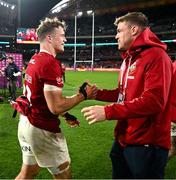12 July 2025; Josh van der Flier, left, and Garry Ringrose of British & Irish Lions after the tour match between AUNZ XV and the British & Irish Lions at the Adelaide Oval in Adelaide, Australia. Photo by Brendan Moran/Sportsfile