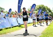 13 July 2025; Caitriona Whelan from Dublin celebrates finishing the 2025 Irish Life Dublin Race Series – Fingal 10km which took place on Sunday, 13th July at Swords in Dublin. Photo by Sam Barnes/Sportsfile