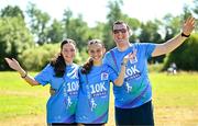 13 July 2025; Gillian O'Connor, Hannah O'Brien and Richard O'Connor with their finishers t-shirts after the 2025 Irish Life Dublin Race Series – Fingal 10km which took place on Sunday, 13th July at Swords in Dublin. Photo by Sam Barnes/Sportsfile