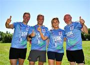 13 July 2025; In attendance are, from left, Robert Fitzgerald, Keith Smyth, Lisa Lambe and Mark Dowling  with their finishers t-shirts after the 2025 Irish Life Dublin Race Series – Fingal 10km which took place on Sunday, 13th July at Swords in Dublin. Photo by Sam Barnes/Sportsfile