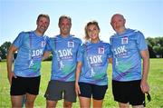 13 July 2025; In attendance are, from left, Robert Fitzgerald, Keith Smyth, Lisa Lambe and Mark Dowling  with their finishers t-shirts after the 2025 Irish Life Dublin Race Series – Fingal 10km which took place on Sunday, 13th July at Swords in Dublin. Photo by Sam Barnes/Sportsfile