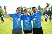 13 July 2025; Ben Howard, Georgina McElroy and Robert Howard with their finishers t-shirts after the 2025 Irish Life Dublin Race Series – Fingal 10km which took place on Sunday, 13th July at Swords in Dublin. Photo by Sam Barnes/Sportsfile