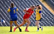 13 July 2025; Eimear Byrne of Louth celebrates after scoring her side's first goal during the TG4 All-Ireland Ladies Football Junior Championship semi-final match between Louth and Longford at St Tiernach’s Park in Clones, Monaghan. Photo by Ben McShane/Sportsfile