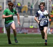 13 July 2025; Lorcan Kennedy of New York in action against Christopher Morris of London during the GAA Football All-Ireland Junior Championship final match between New York and London at Croke Park in Dublin. Photo by John Sheridan/Sportsfile