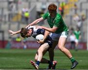 13 July 2025; Lorcan Kennedy of New York in action against Christopher Morris of London during the GAA Football All-Ireland Junior Championship final match between New York and London at Croke Park in Dublin. Photo by John Sheridan/Sportsfile