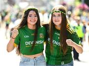 13 July 2025; Meath supporters Isabel Browne, left, and Izzy Boucher, from Dunboyne, Co Meath, ahead of the GAA Football All-Ireland Senior Championship semi-final match between Meath and Donegal at Croke Park in Dublin. Photo by Daire Brennan/Sportsfile