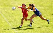 13 July 2025; Ceire Nolan of Louth in action against Sian Gallagher of Longford during the TG4 All-Ireland Ladies Football Junior Championship semi-final match between Louth and Longford at St Tiernach’s Park in Clones, Monaghan. Photo by Ben McShane/Sportsfile