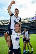 13 July 2025; New York players Kevin Rafferty and Liam Rafferty celebrate after their side's victory in the GAA Football All-Ireland Junior Championship final match between New York and London at Croke Park in Dublin. Photo by Seb Daly/Sportsfile