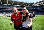 13 July 2025; New York players Pat Guerin, left, and Conor Mathers after victory in the GAA Football All-Ireland Junior Championship final match between New York and London at Croke Park in Dublin. Photo by Piaras Ó Mídheach/Sportsfile