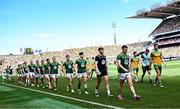 13 July 2025; Meath and Donegal players during the parade before the GAA Football All-Ireland Senior Championship semi-final match between Meath and Donegal at Croke Park in Dublin. Photo by Seb Daly/Sportsfile