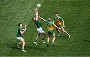 13 July 2025; Bryan Menton of Meath in action against Michael Murphy of Donegal during the GAA Football All-Ireland Senior Championship semi-final match between Meath and Donegal at Croke Park in Dublin. Photo by Daire Brennan/Sportsfile