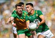 13 July 2025; Ciarán Caulfield of Meath in action against Eoghan Bán Gallagher of Donegal during the GAA Football All-Ireland Senior Championship semi-final match between Meath and Donegal at Croke Park in Dublin. Photo by Seb Daly/Sportsfile