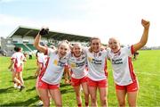 13 July 2025; Tyrone players celebrate after the TG4 All-Ireland Ladies Football Intermediate Championship semi-final match between Tyrone and Westmeath at Avant Money Páirc Sean Mac Diarmada in Carrick-on-Shannon, Leitrim. Photo by Matt Browne/Sportsfile