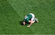 13 July 2025; Bryan Menton of Meath goes down injured during the GAA Football All-Ireland Senior Championship semi-final match between Meath and Donegal at Croke Park in Dublin. Photo by Daire Brennan/Sportsfile