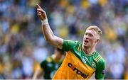 13 July 2025; Oisín Gallen of Donegal celebrates scoring his side's first goal the GAA Football All-Ireland Senior Championship semi-final match between Meath and Donegal at Croke Park in Dublin. Photo by Piaras Ó Mídheach/Sportsfile