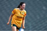 13 July 2025; Maria O'Neill of Antrim celebrates after scoring her side's second goal during the TG4 All-Ireland Ladies Football Junior Championship semi-final match between Antrim and Sligo at St Tiernach’s Park in Clones, Monaghan. Photo by Ben McShane/Sportsfile