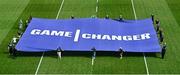 13 July 2025; An Taoiseach Micheál Martin and Ministers today called on everyone to join the movement to tackle gender-based violence at Game Changer ‘Activation Day’ in Croke Park, which included a flag unfurling ceremony before the GAA Football All-Ireland Senior Championship semi-final match between Meath and Donegal. Photo by Daire Brennan/Sportsfile
