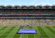 13 July 2025; An Taoiseach Micheál Martin and Ministers today called on everyone to join the movement to tackle gender-based violence at Game Changer ‘Activation Day’ in Croke Park, which included a flag unfurling ceremony before the GAA Football All-Ireland Senior Championship semi-final match between Meath and Donegal. Photo by Daire Brennan/Sportsfile