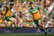 13 July 2025; Ciaran Moore of Donegal celebrates after scoring his side's second goal during the GAA Football All-Ireland Senior Championship semi-final match between Meath and Donegal at Croke Park in Dublin. Photo by Seb Daly/Sportsfile