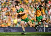 13 July 2025; Ciaran Moore of Donegal celebrates after scoring his side's second goal during the GAA Football All-Ireland Senior Championship semi-final match between Meath and Donegal at Croke Park in Dublin. Photo by Seb Daly/Sportsfile