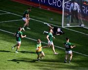 13 July 2025; Ciaran Moore of Donegal celebrates after scoring his side's second goal during the GAA Football All-Ireland Senior Championship semi-final match between Meath and Donegal at Croke Park in Dublin. Photo by Daire Brennan/Sportsfile