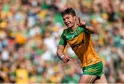 13 July 2025; Conor O'Donnell of Donegal celebrates after scoring his side's third goal during the GAA Football All-Ireland Senior Championship semi-final match between Meath and Donegal at Croke Park in Dublin. Photo by Seb Daly/Sportsfile